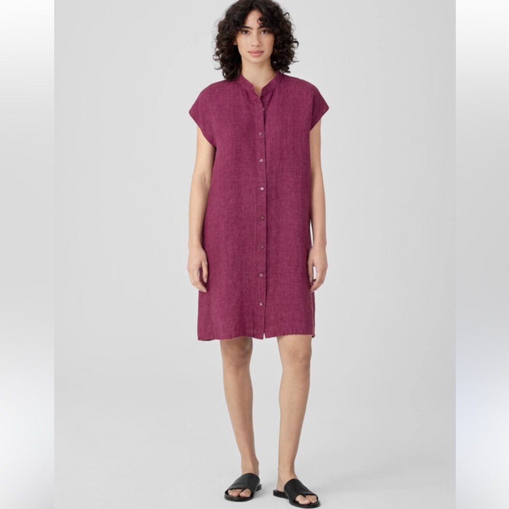 Eileen Fisher Organic Linen Delave Shirtdress in Plum